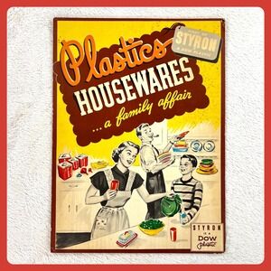1950s DOW Plastics Advertising Sign Cardboard‎ Easel • Vintage MCM Kitchen USA